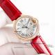 Perfect replica of Cartier Blue Balloon Rose Gold Diamond Bezel Red Leather Strap Watch (4)_th.jpg